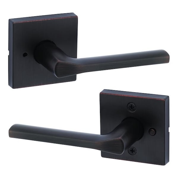 Lisbon Lever with Square Rose Privacy Door Lock with 6AL Latch and RCS Strike Venetian Bronze Finish